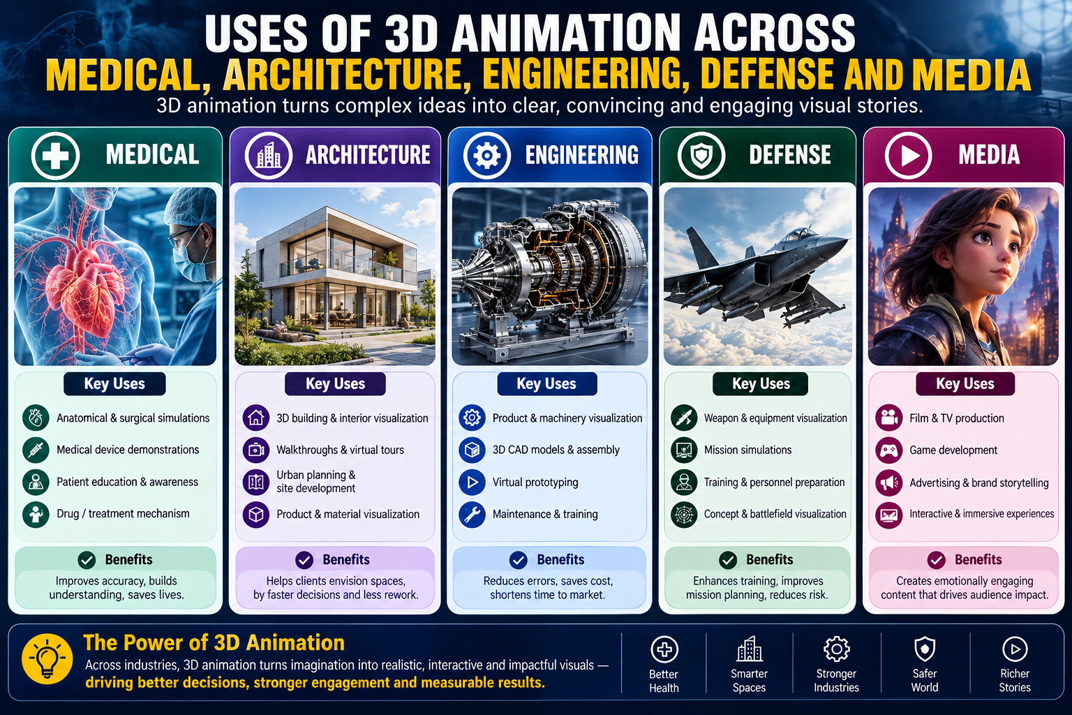 Uses of 3D Animation Across Medical, Architecture, Engineering, Defense and Media
