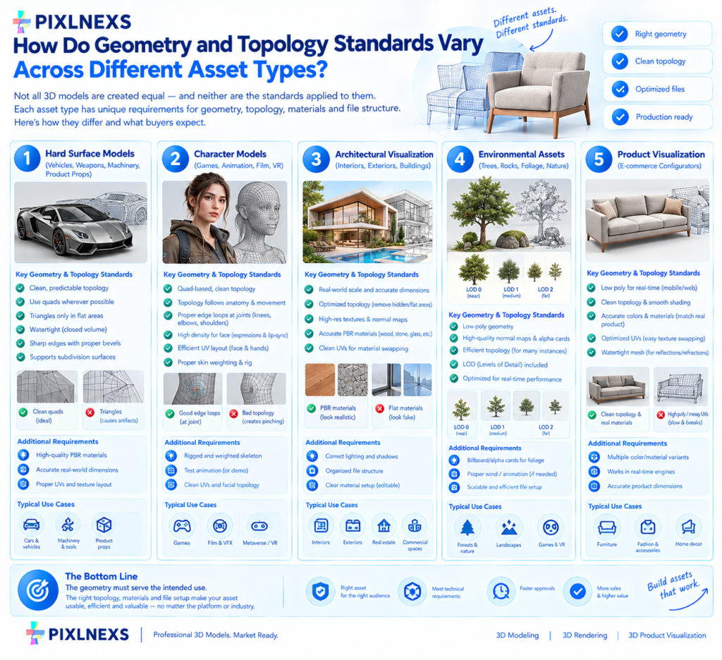 How Do Geometry and Topology Standards Vary Across Different Asset Types?
