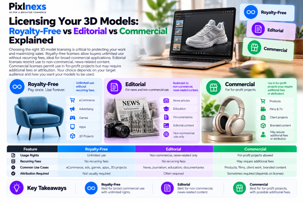 Licensing Your 3D Models: Royalty-Free vs Editorial vs Commercial Explained