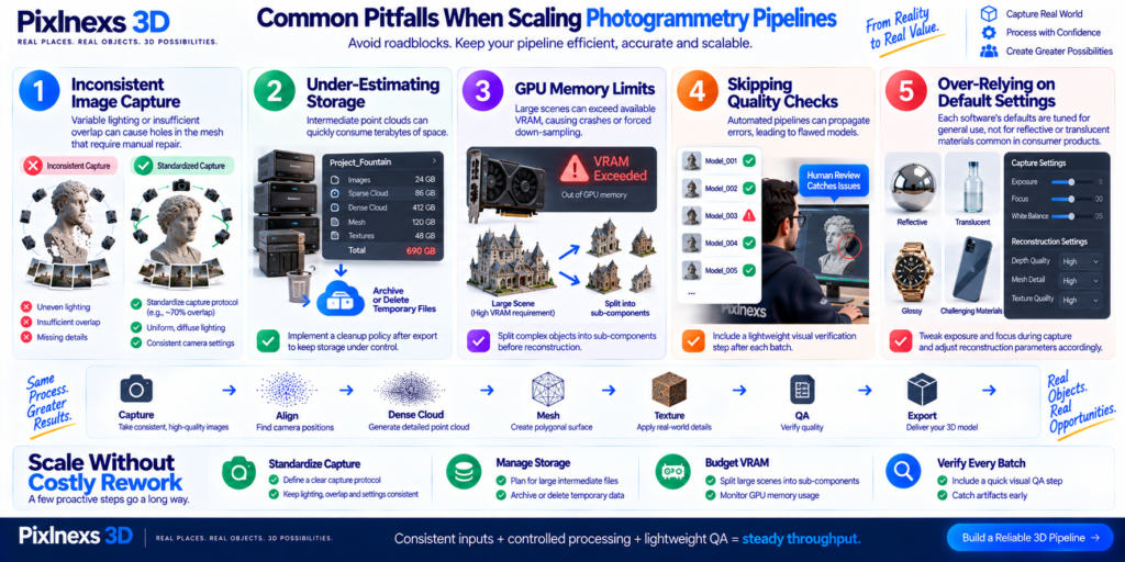 What are the common pitfalls to avoid when scaling photogrammetry pipelines