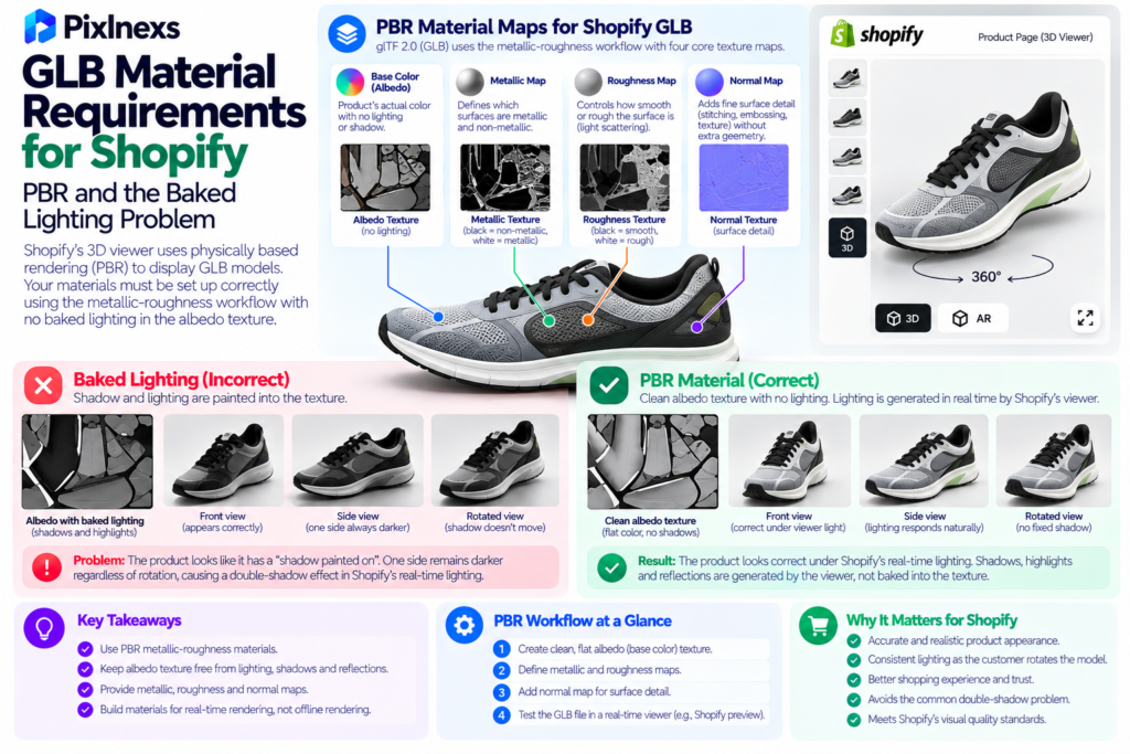 GLB Material Requirements for Shopify: PBR and the Baked Lighting Problem