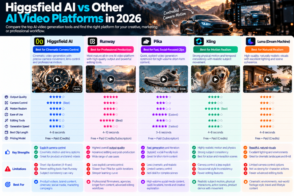 Higgsfield AI vs Other AI Video Platforms in 2026