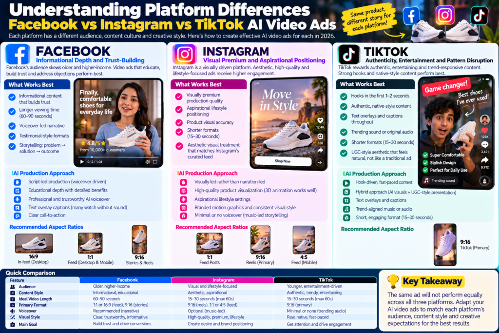 Understanding Platform Differences: Facebook vs Instagram vs TikTok AI Video Ads